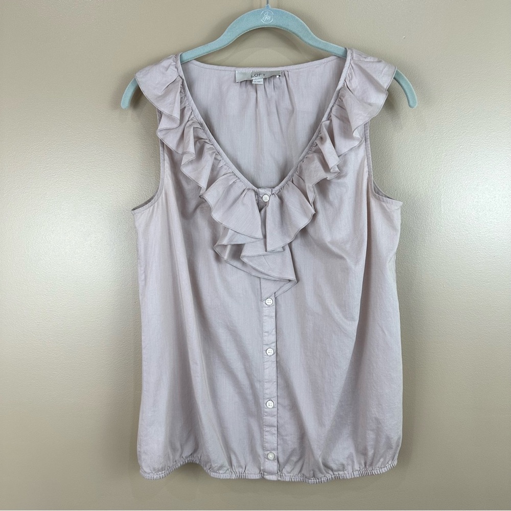 Ann Taylor Loft Ruffled Button-Front Sleeveless Blouse Small Soft Lilac Feminine